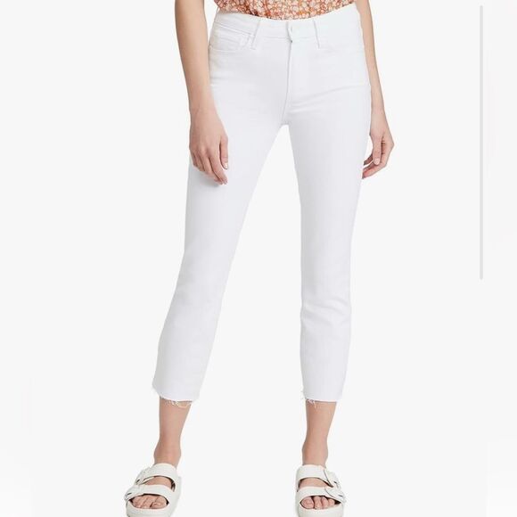 PAIGE Denim - Paige Cindy High Rise Straight Leg Crop White Stretch Jean Minimalist Chic